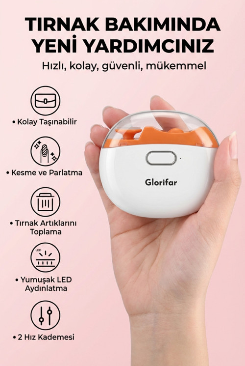 TURUNCU Yetişkin ve Bebek Taşınabilir Şarjlı Turuncu Manikür ve Tırnak Kesme Cihazı