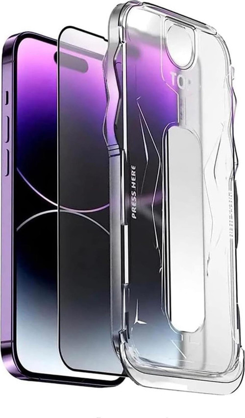 iPhone 16E Uyumlu Tam Kaplayan Siyah Çerçeveli Magic Ekran Koruyucu Cam Kolay Uygulama Aparatlı