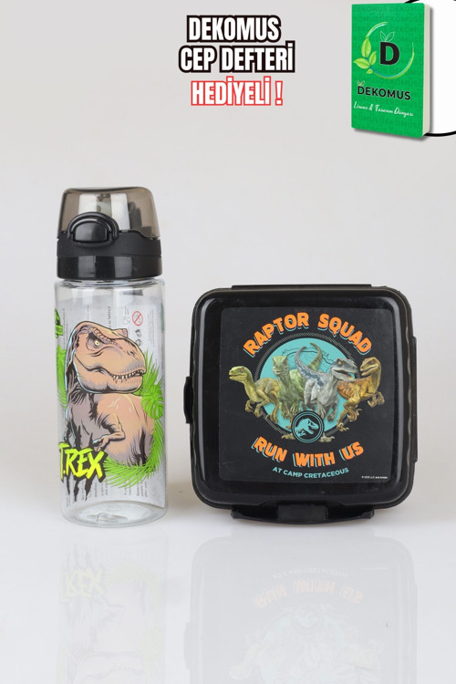 JURASSIC WORLD "DEKOMUS CEP DEFTERİ HEDİYELİ" YENİ SEZON LİSANSLI T-REX 500 ML MATARA VE BESLENME KA