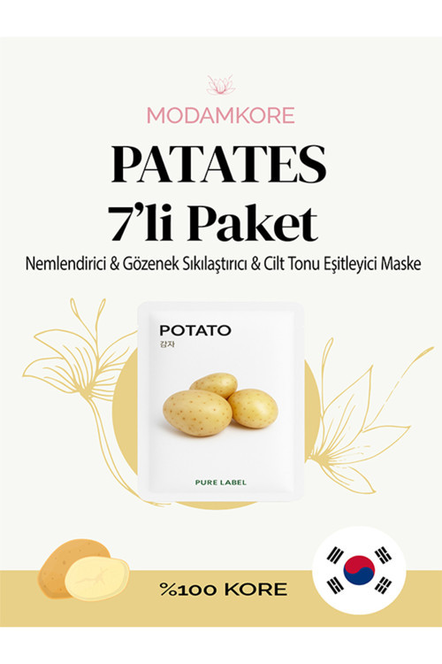 7'li Paket Patates Özlü Kore Yüz Maskesi -Nemlendirici, Gözenek Sıkılaştırıcı &cilt Tonu Eşitleyici