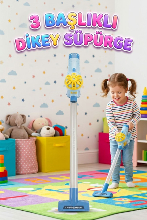 9 Parçalı 3 Farklı Başlı Borulu Fırçalı Süpürge Oyuncağı Evcilik ve Temizlik Oyun Seti