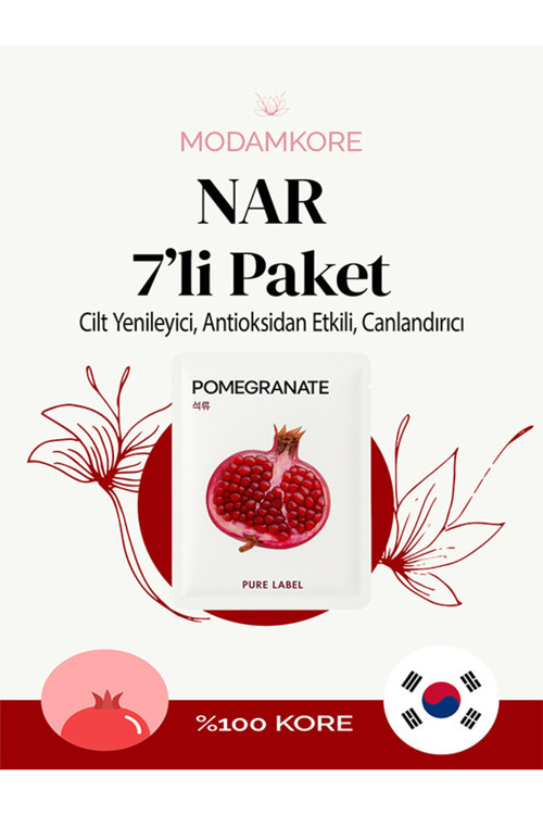 7'li Paket Nar Özlü Kore Yüz Maskesi – Cilt Yenileyici, Antioksidan Etkili, Canlandırıcı Maske