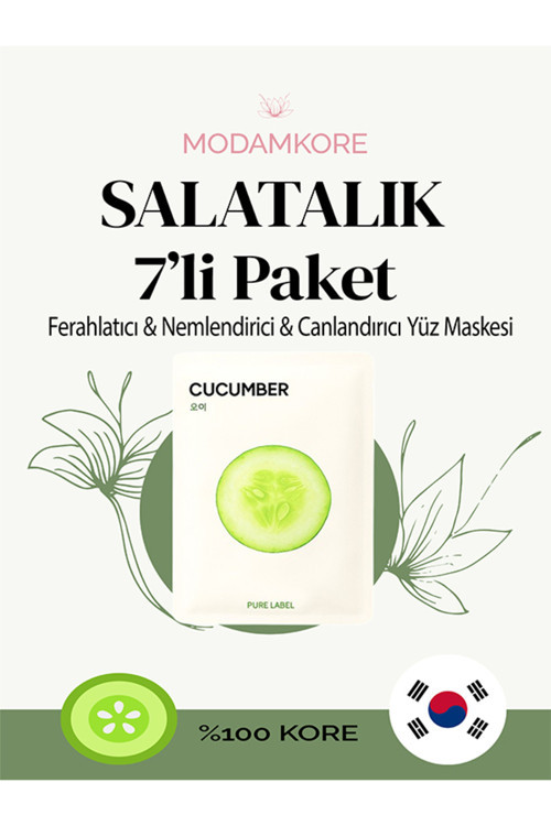 7'li Paket Salatalık Özlü Kore Yüz Maskesi - Ferahlatıcı & Nemlendirici & Canlandırıcı Yüz Maskesi