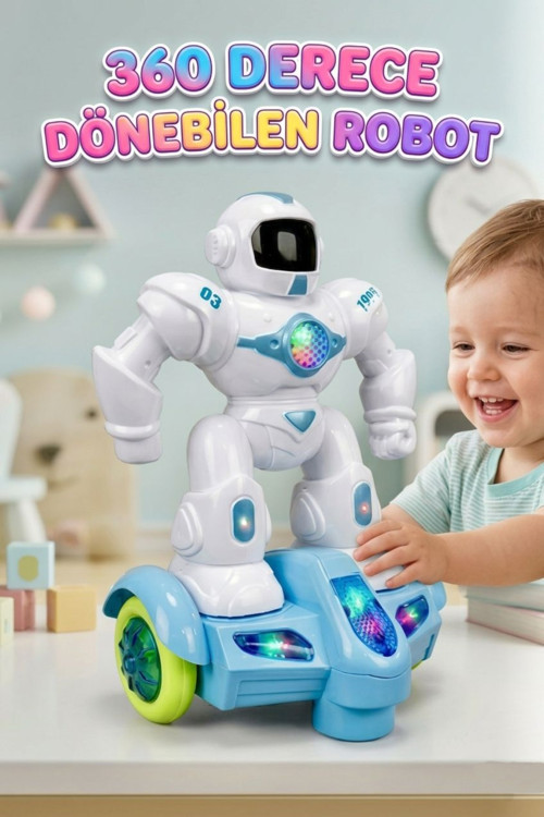 Scooterlı 360 Derece Dönebilen Işıklı, Müzikli ve Hareketli Eğitici Oyuncak Robot