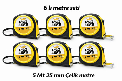 PRO LEFS 5 m x 25 mm 6 Lı Çelik Metre Seti – Dayanıklı, Ekonomik Toplu Paket