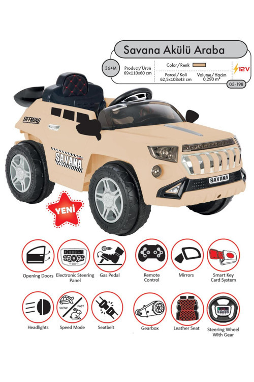 Savana 05-198 12 V Uzaktan Kumandalı Akülü Araba