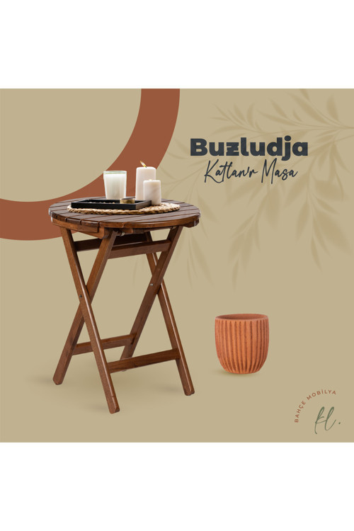 Buzludja Katlanır Masa 60 Bahçe Balkon Teras Yuvarlak Ahşap Masa