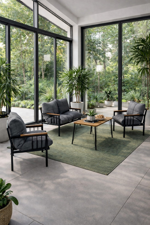 Milas 211 Masalı Açık Gri Fermuarlı Bahçe Balkon Takımı, Cafe, Salon - Metal Kanepe Koltuk Takımı