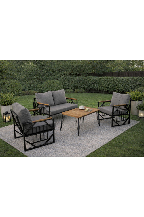 Violet Antrasit 2+1+1 Masalı Açıkantrast Bahçe Oturma Seti + Masa – Bahçe, Balkon, Cafe Metal Takımı