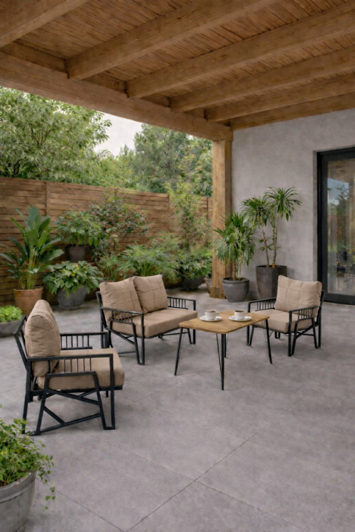 Orkide Antasit 211 Masalı Kahverengi Balkon & Teras Oturma Grubu – Metal İskeletli 4’lü Set