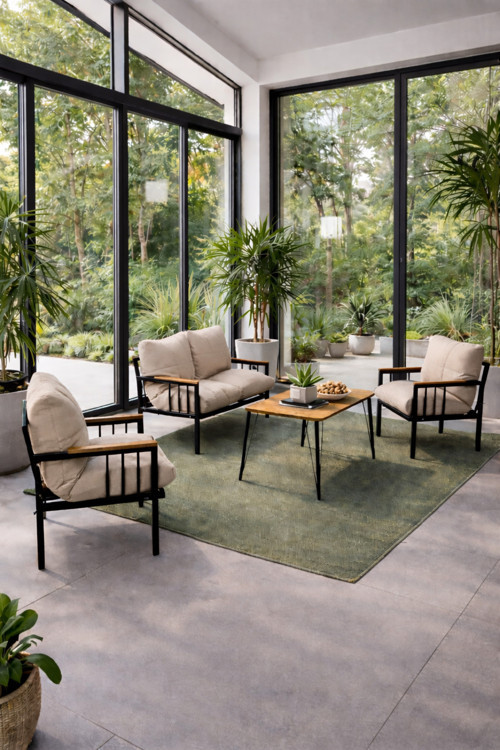 Milas 211 Masalı Krem Fermuarlı Bahçe Balkon Takımı, Cafe, Salon - Metal Kanepe Koltuk Takımı