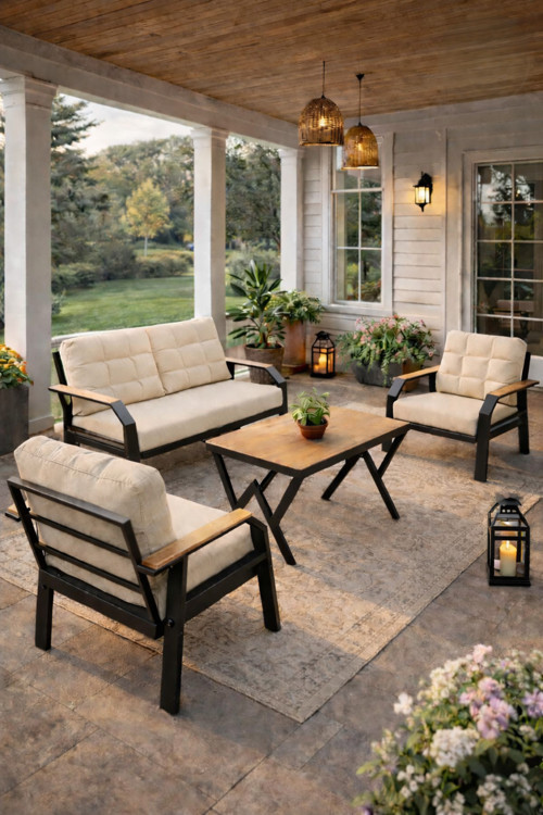 Ard & Garden Kavacık 2+1+1 Masalı Gri Bahçe Oturma Takımı Balkon, Teras, Veranda, Minderli Metal Koltuk Takımı