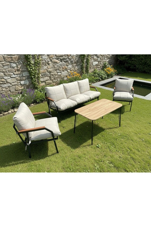 Linda 311 Masalı Krem Fermuarlı Bahçe Balkon Takımı, Cafe, Salon - Metal Kanepe Koltuk Takımı