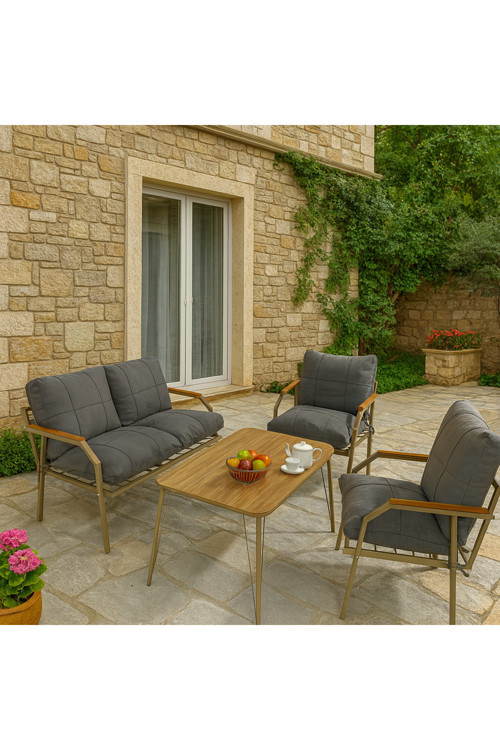 Linda Cappuccino 211 Masalı Gri Fermuarlı Bahçe Balkon Takımı,Cafe-Metal Kanepe Koltuk Takımı