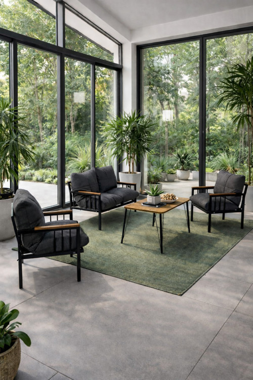 Milas 211 Masalı Antrasit Fermuarlı Bahçe Balkon Takımı, Cafe, Salon - Metal Kanepe Koltuk Takımı