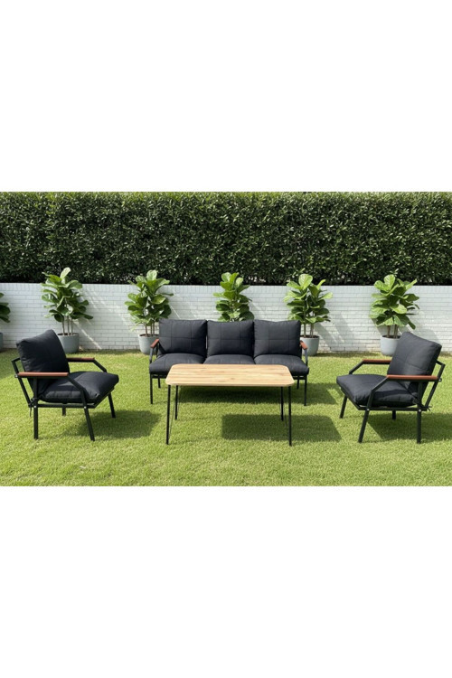 Linda 311 Masalı Siyah Fermuarlı Bahçe Balkon Takımı, Cafe, Salon - Metal Kanepe Koltuk Takımı