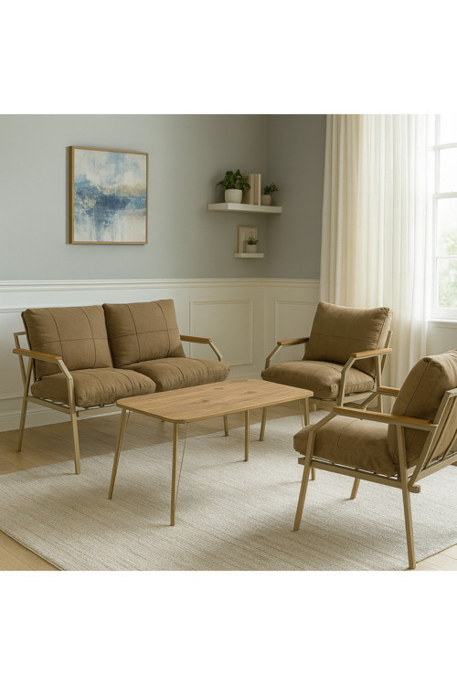 Linda Cappuccino 211 Masalı Kahverengi Fermuarlı Bahçe Balkon Takımı,Cafe-Metal Kanepe Koltuk Takımı