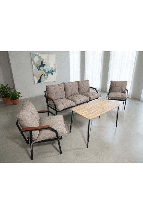 Linda 311 Masalı Kahverengi Fermuarlı Bahçe Balkon Takımı, Cafe, Salon - Metal Kanepe Koltuk Takımı