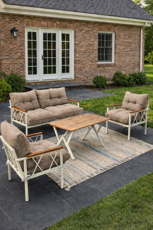 Miray Krem 211 Masalı Antrasit Fermuarlı Düğmeli Bahçe Oturma Grubu Balkon Oturma Takımı Salon Teras