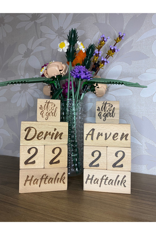 İkiz Bebekler İçin Anne Bebek Anı Küpü 10'lu Set İsme Özel Lazer Yazım