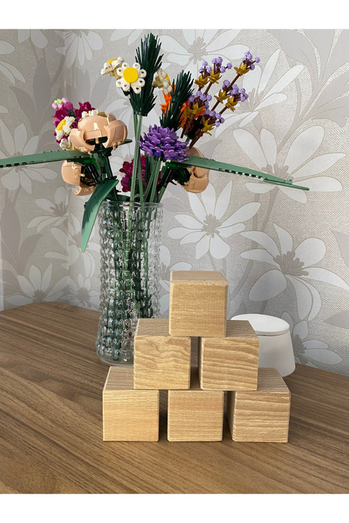 %100 Doğal Kayın Ahşap 6'lı Küp Bloklar 5x5x5 Cm Oyun Dekor İstifleme Küpleri Ahşap Oyuncak