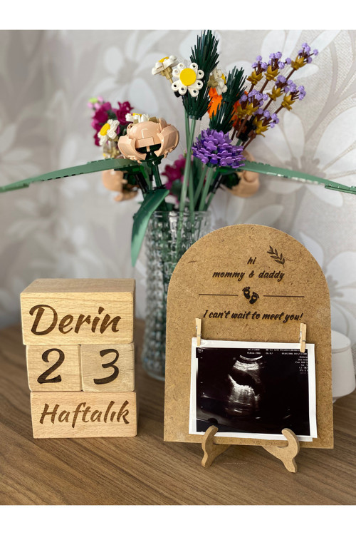 Bebek Ultrason Çerçevesi Anne Bebek Hatıra Anı Ultrason Fotoğrafı Ahşap Sergileme Çerçevesi Stantlı