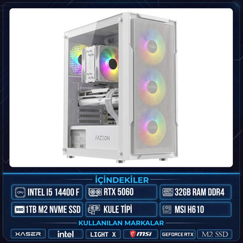 Light X80 i5 14400F 32GB Ram 1TB M.2 NVMe SSD 8GB RTX5060 Masaüstü Oyuncu OEM Bilgisayar
