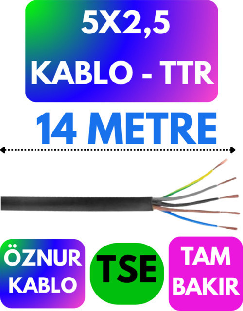 Öznur 5X2,5 TTR Kablo (Siyah) Metre Seçenekli 14 METRE