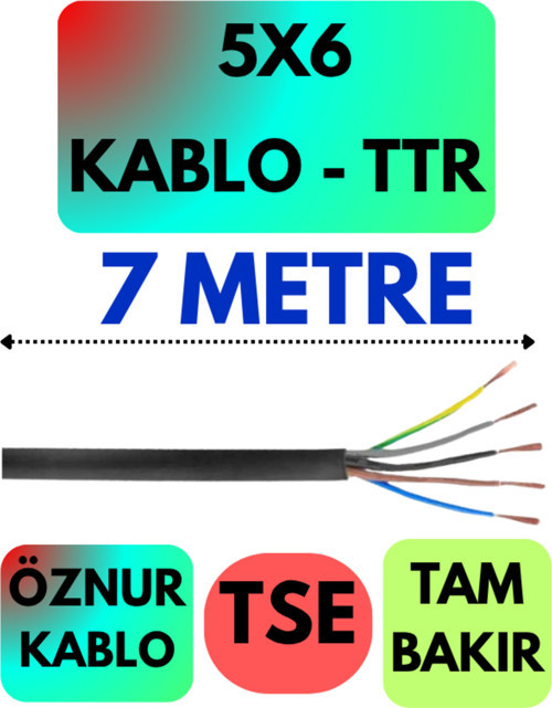 Öznur 5X6 TTR Kablo (Siyah) Metre Seçenekli 7 METRE