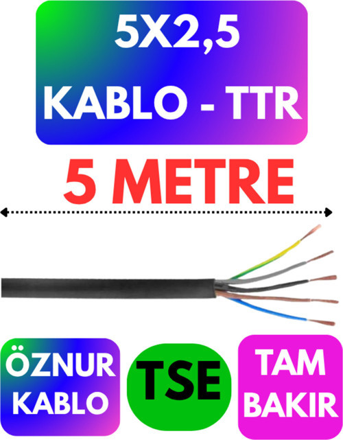 Öznur 5X2,5 TTR Kablo (Siyah) Metre Seçenekli 5 METRE