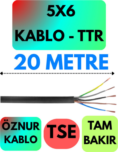 Öznur 5X6 TTR Kablo (Siyah) Metre Seçenekli 20 METRE