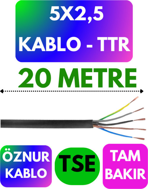 Öznur 5X2,5 TTR Kablo (Siyah) Metre Seçenekli 20 METRE