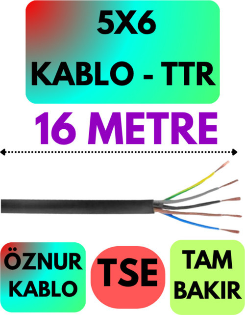 Öznur 5X6 TTR Kablo (Siyah) Metre Seçenekli 16 METRE