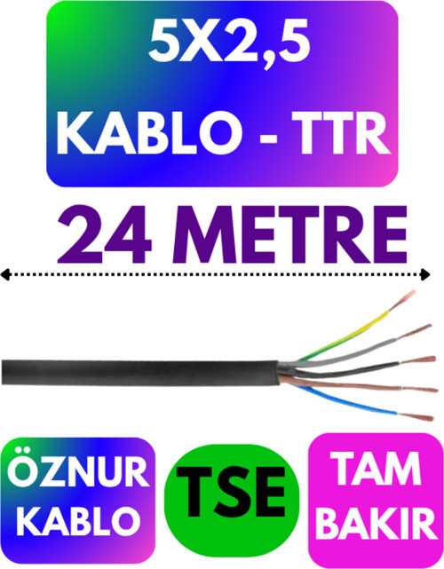 Öznur 5X2,5 TTR Kablo (Siyah) Metre Seçenekli 24 METRE