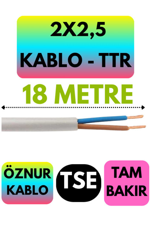 Öznur 2X2,5 TTR Kablo (Beyaz) Metre Seçenekli 18 METRE
