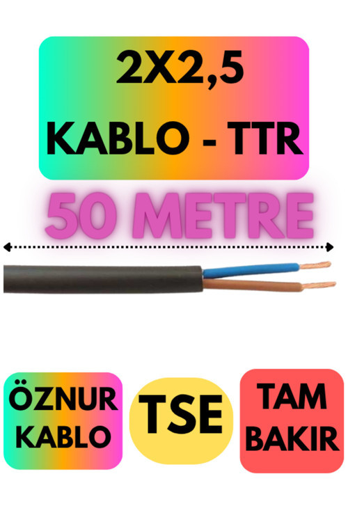 Öznur 2X2,5 TTR Kablo (Siyah) Metre Seçenekli 50 METRE