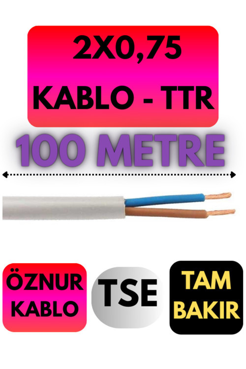 Öznur 2X0,75 TTR Kablo Metre Seçenekli (Beyaz) 100 METRE