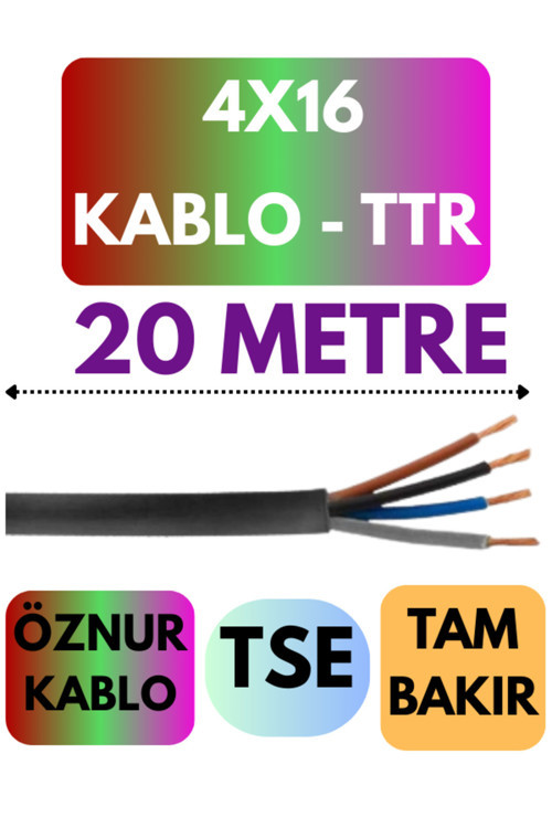 Öznur 4X16 TTR Kablo Metre Seçenekli (Siyah) 20 METRE