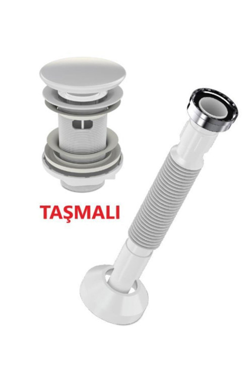 Lavabo Sifonu Clik-clack Pup-up Beyaz Seramik Kafa Taşmalı