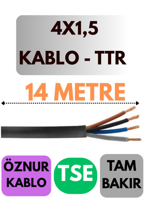 Öznur 4X1,5 TTR Kablo Metre Seçenekli (Siyah) 14 METRE