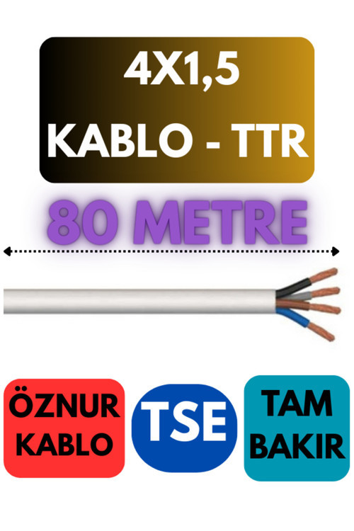 Öznur 4X1,5 TTR Kablo Metre Seçenekli (Beyaz) 80 METRE