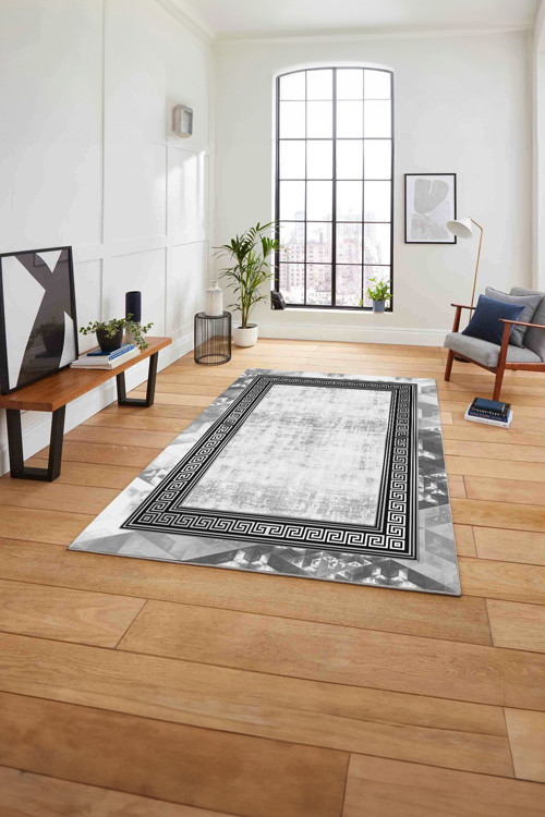 Çerçeveli Modern Klasik Baskılı Yıkanabilir Kaymaz Taban Yolluk Mutfak Salon Halısı