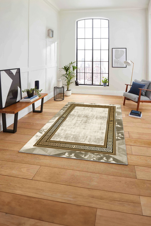 Çerçeveli Modern Klasik Baskılı Yıkanabilir Kaymaz Taban Yolluk Mutfak Salon Halısı