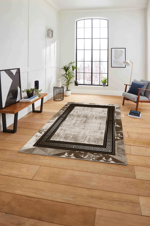 Çerçeveli Modern Klasik Baskılı Yıkanabilir Kaymaz Taban Yolluk Mutfak Salon Halısı