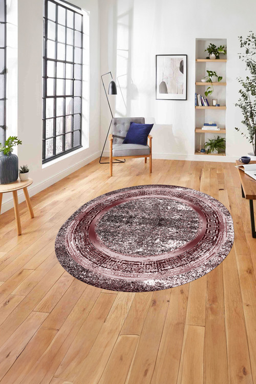 Çerçeveli Modern Sade Baskılı Yıkanabilir Kaymaz Taban Yuvarlak Salon Halısı
