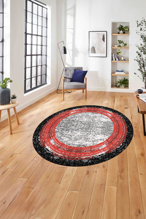 Çerçeveli Klasik Modern Yıkanabilir Kaymaz Taban Yuvarlak Salon Halısı