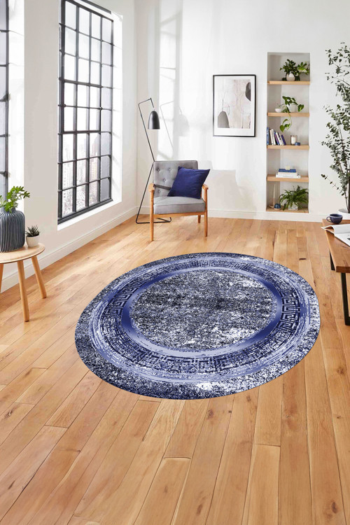 Çerçeveli Modern Sade Baskılı Yıkanabilir Kaymaz Taban Yuvarlak Salon Halısı