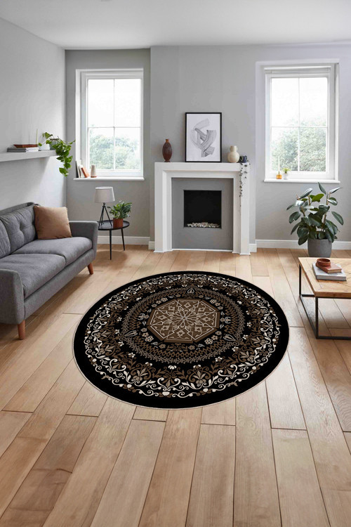 Baskılı Klasik Afgan Desenli Yıkanabilir Kaymaz Taban Yuvarlak Mutfak Salon Halısı