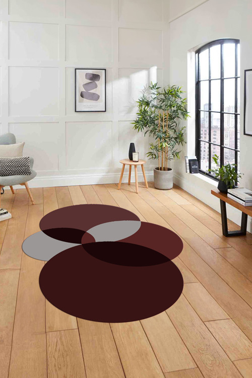 Dijital Lazer Kesim Daire Motifli Yıkanabilir Kaymaz Taban Yolluk Mutfak Salon Halısı