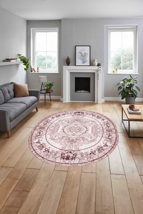 Klasik Otantik Model Baskılı Yıkanabilir Kaymaz Taban Yuvarlak Mutfak Salon Halısı
